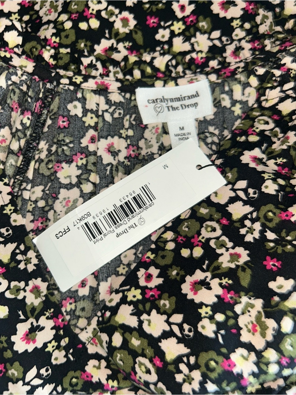 NWT The Drop Floral V-Neck Long Sleeve Mini Dress in Black FloralSz M - Picture 8 of 9